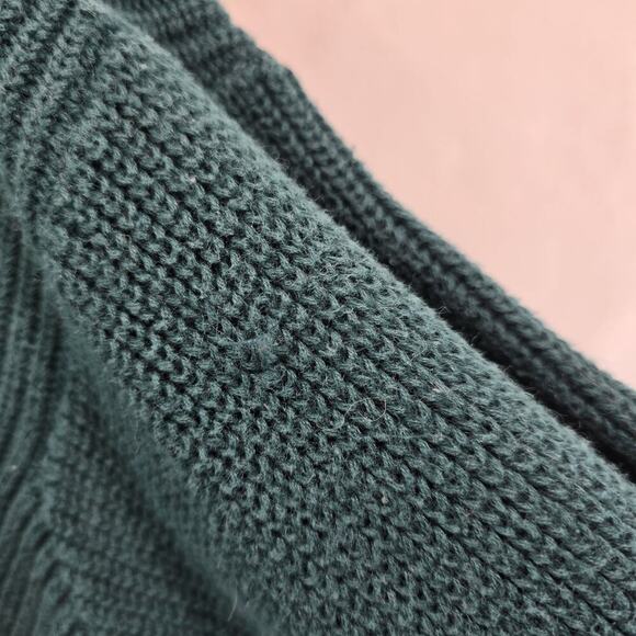 Vintage Sweater Womens Large 90s Green Crop Cotton Ramie Forest Dark - Picture 8 of 10